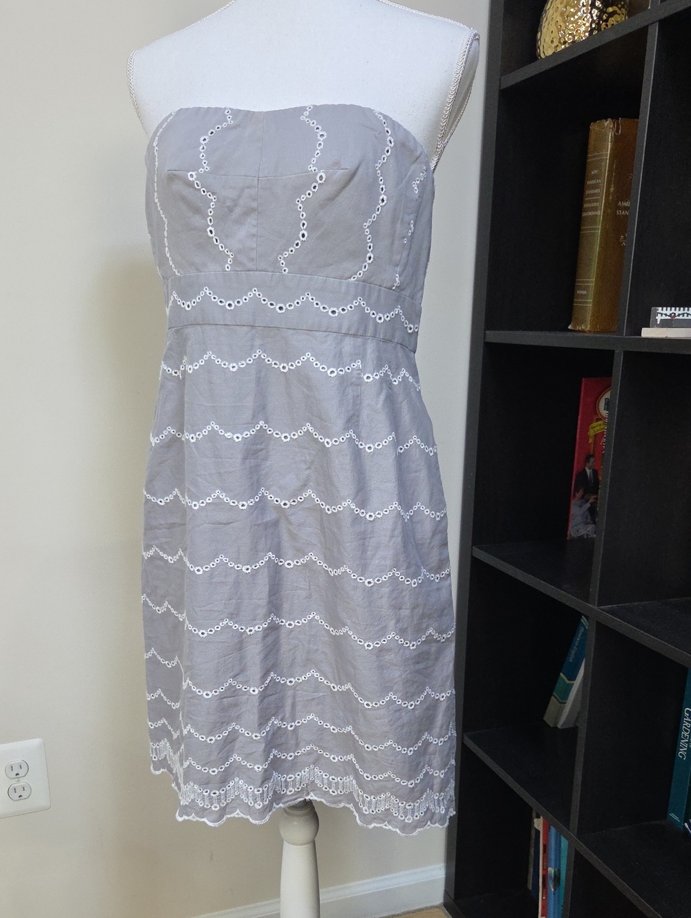 J. Crew Cotton Strapless Gray Eyelet Dress with Pockets